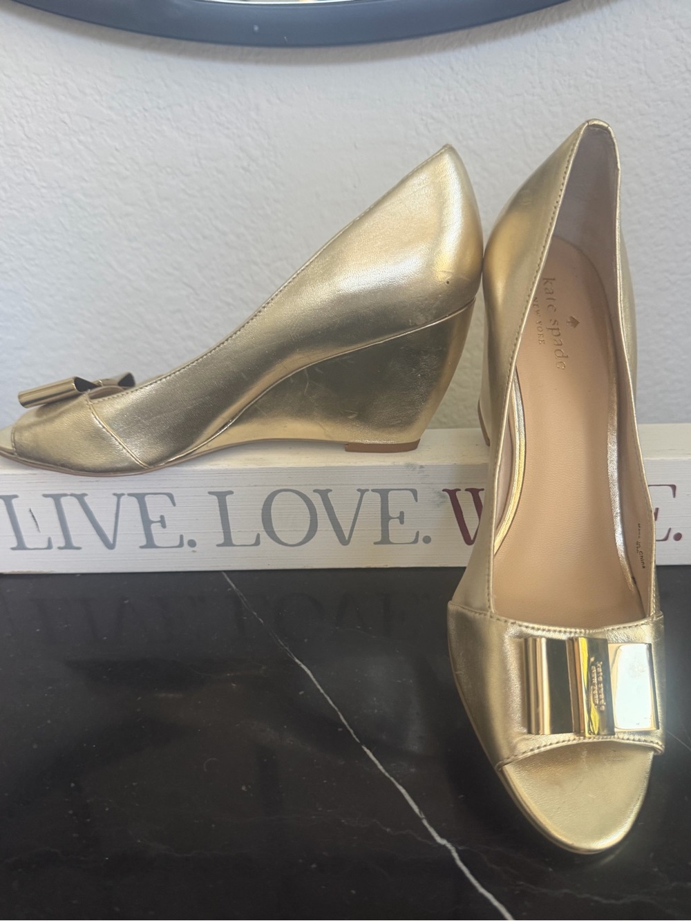 Kate Spade Candace Gold Wedge Heels - Size 9 (GUC/FUC Read Description) - Picture 3 of 9